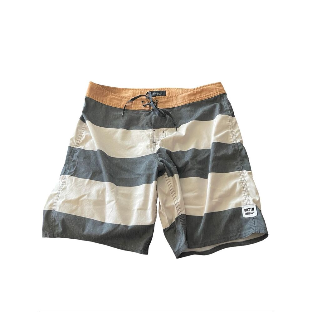 Brixton Mens Multicolor Stripe Colorblock Lace Up Swim Board Shorts Size 34